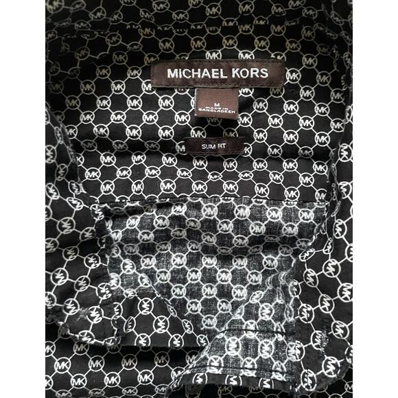 Michael Kors Mens/Teen AOP Logo Print Button Down Shirt Slim Fit Medium Classic - Picture 5 of 5